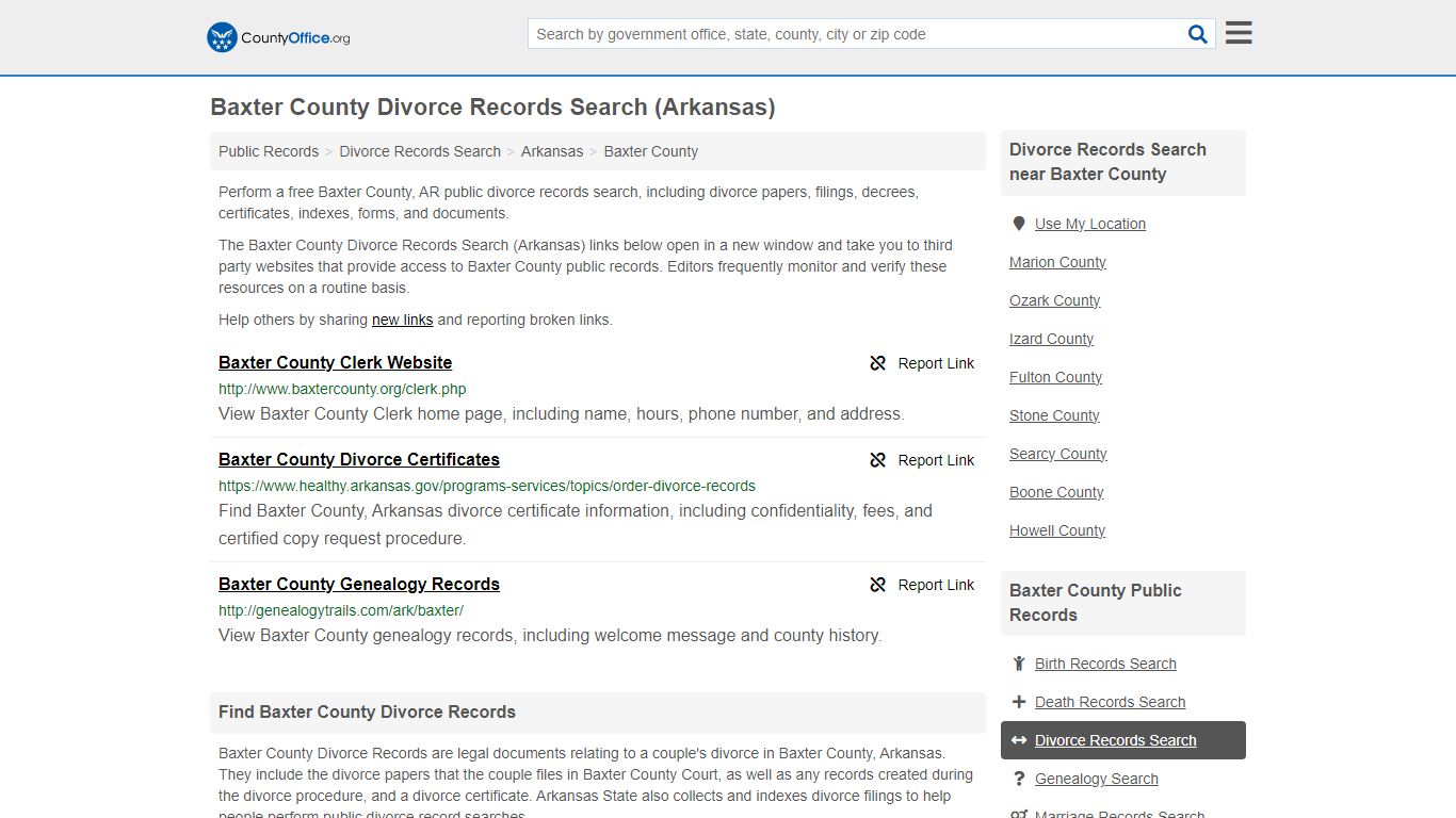 Baxter County Divorce Records Search (Arkansas) - County Office